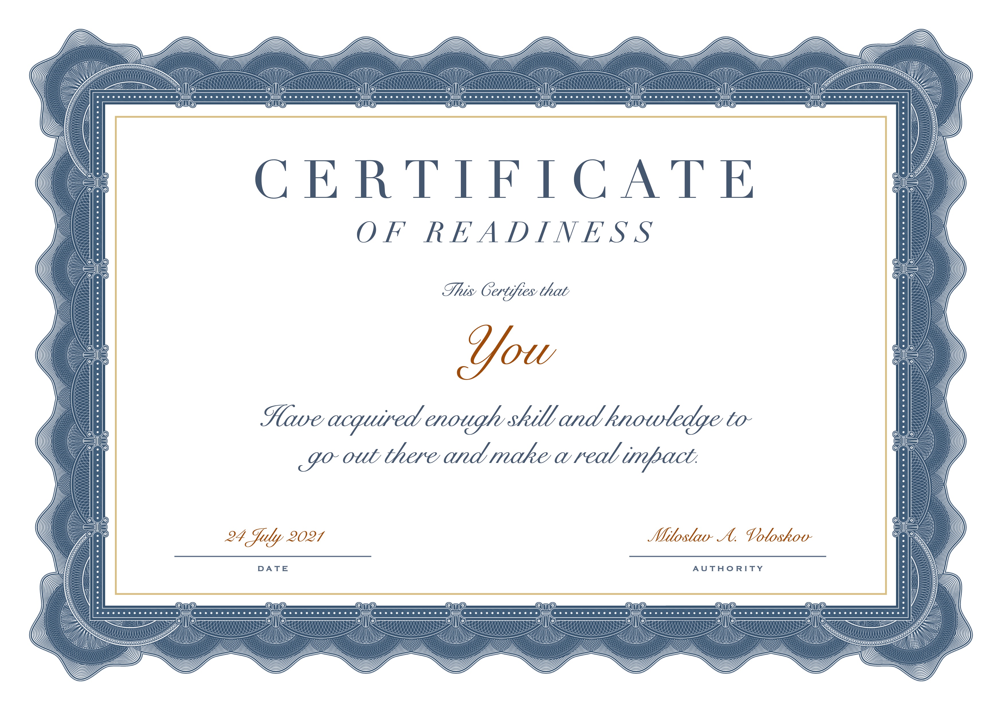 Certificate that you're ready to start making impact